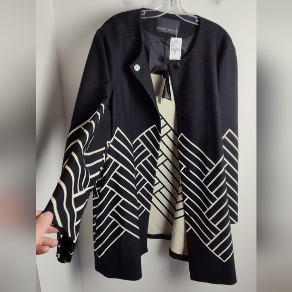 NWT Marina Rinaldi Noto Jacquard Duster wool Coat black gold 22 plus - Picture 5 of 14